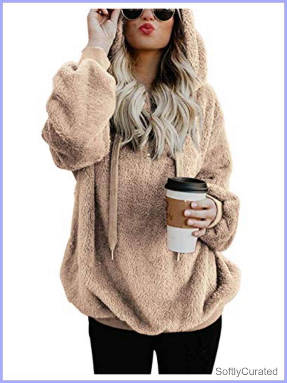 Faux Fleece Zip Pullover Hoodie Oversize Fuzzy Sweatshirt Casual Outwear